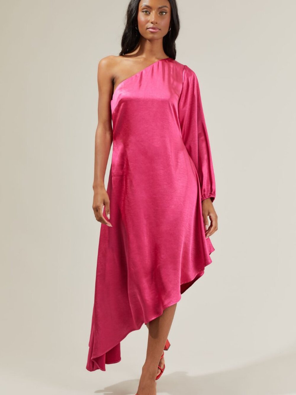 Women's NWT Sugarlips HOT pink satin one shoulder dress